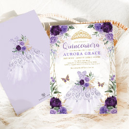 Chic Quinceañera Princess Dress Lila Blommigt Inbjudningar