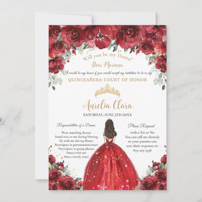 Chic Quinceañera Red Blommigt Dama Frieri begäran Inbjudningar (Framsida)