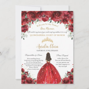 Chic Quinceañera Red Blommigt Dama Frieri begäran Inbjudningar