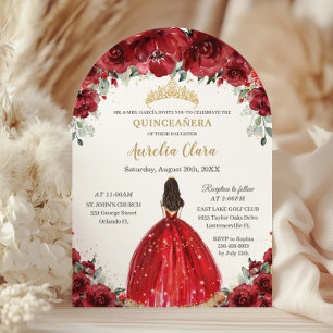 Chic Quinceañera Red Blommigt Ro Princess Arch Inbjudningar