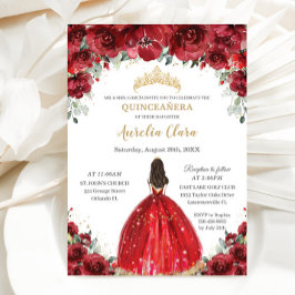 Chic Quinceañera Red Blommigt Ro Princess Tiara Inbjudningar