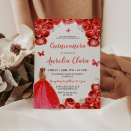 Chic Quinceañera Red Blommigt Ro Princess Tiara Inbjudningar