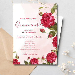 Chic Quinceañera Röd ros Blommigt Princess Inbjudningar