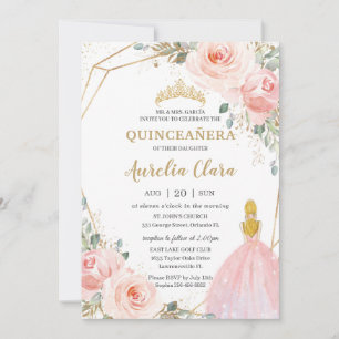 Chic Quinceañera Rosa Blommigt Blonde Birthday Inbjudningar