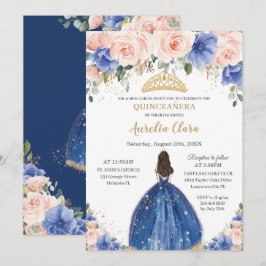 Chic Quinceañera Royal Blue  Blommigt Princess Inbjudningar