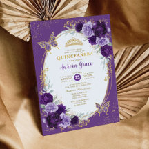 Chic Quinceañera Violet Guld Flower Butterfly