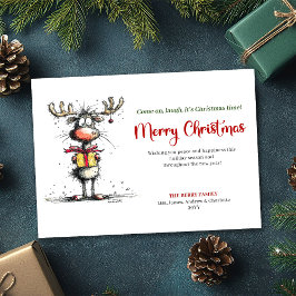 Chic Quirky Reindeer Christmas Greeting Card Julkort