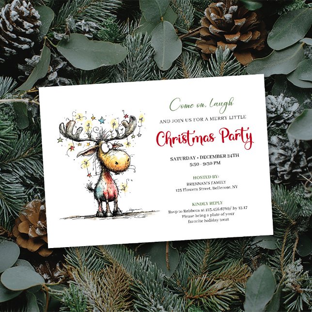 Chic Quirky Reindeer Festive Party Invitation Inbjudningar (Chic Quirky Reindeer Festive Party Invitation)