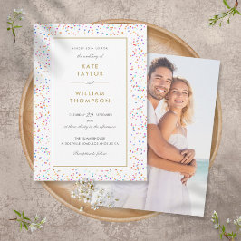 Chic Rainbow Confetti Photo Bröllop Inbjudningar