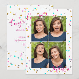 Chic Rainbow Confetti Studenten-fotoinbjudningar Inbjudningar
