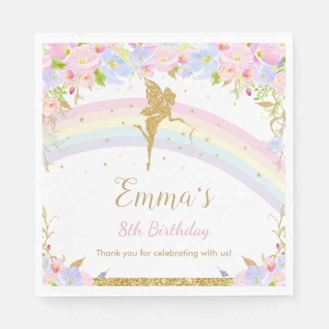 Chic Rainbow Fairy Girl Birthday Baby Shower Pappersservett (Framsidan)