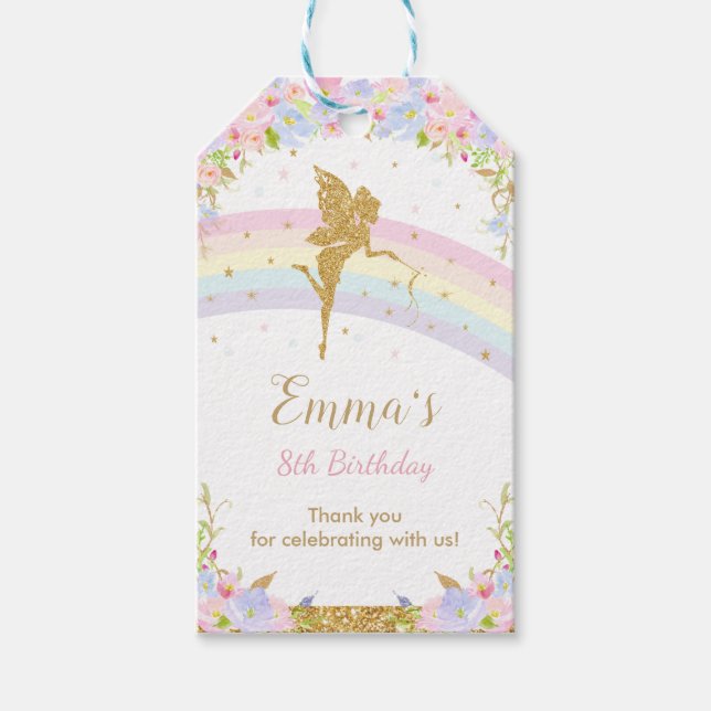 Chic Rainbow Fairy Girl Birthday-Tack till förmån  Presentetikett (Framsidan)