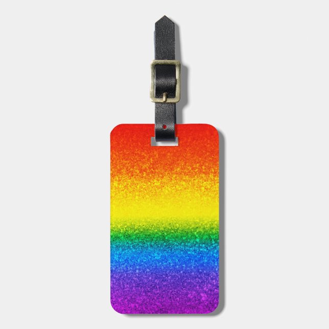 Chic Rainbow Glitter Rand Monogram Namn Bagagebricka (Vertikal Framsida)