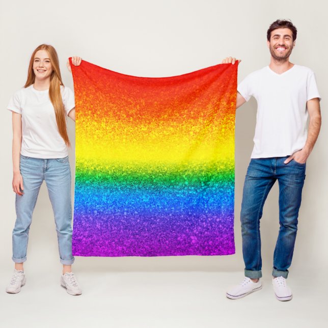 Chic Rainbow Glitter Rand Monogram Namn Fleecefilt (På plats)