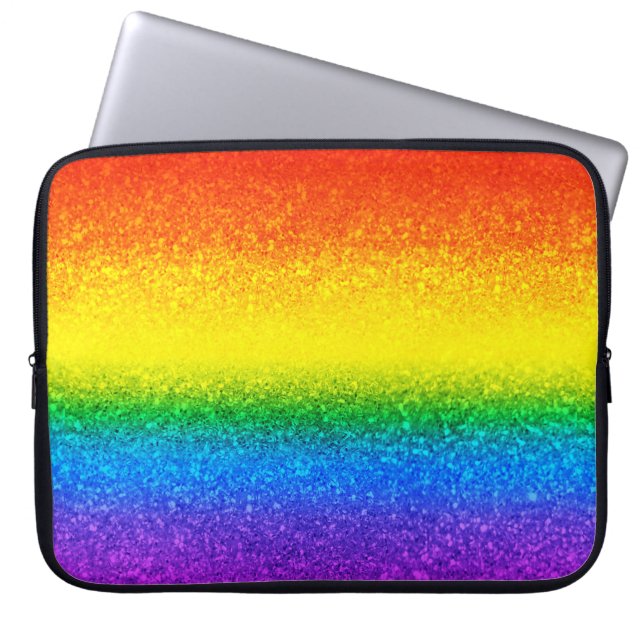 Chic Rainbow Glitter Rand Monogram Namn Laptop Fodral (Framsidan)