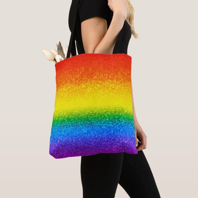 Chic Rainbow Glitter Rand Monogram Namn Tygkasse (Närbild)