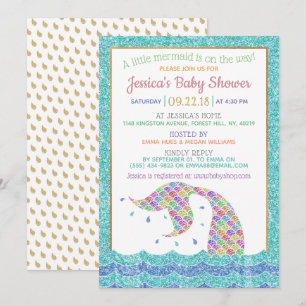 Chic Rainbow Glitter Sjöjungfru Baby Shower Inbjudningar
