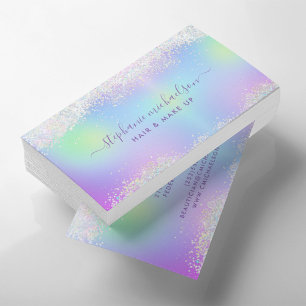Chic Rainbow Holographic Glitter Hair Makeup Salon Visitkort