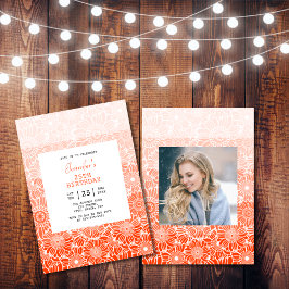 Chic Rainbow Orange Rand Blommigt  Foto Birthday Inbjudningar