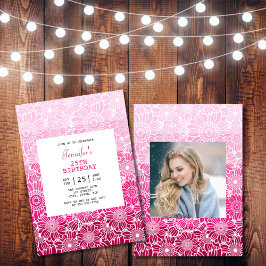 Chic Rainbow Rosa Rand Blommigt  Foto Birthday Inbjudningar