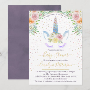 Chic Rainbow Watercolor Unicorn Baby Shower Inbjudningar