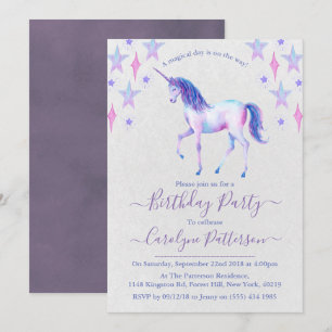 Chic Rainbow Watercolor Unicorn-Födelsedagsfest Inbjudningar