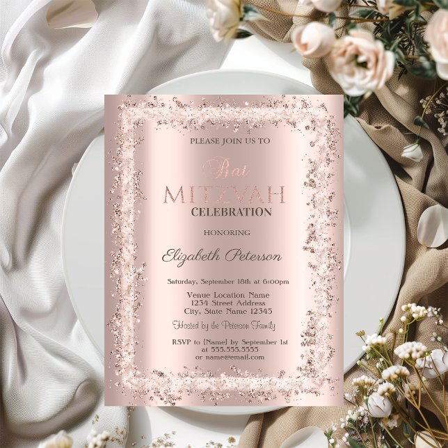 Chic Ram Ro Guld Bat mitzvah Glitter Inbjudningar (Skapare uppladdad)