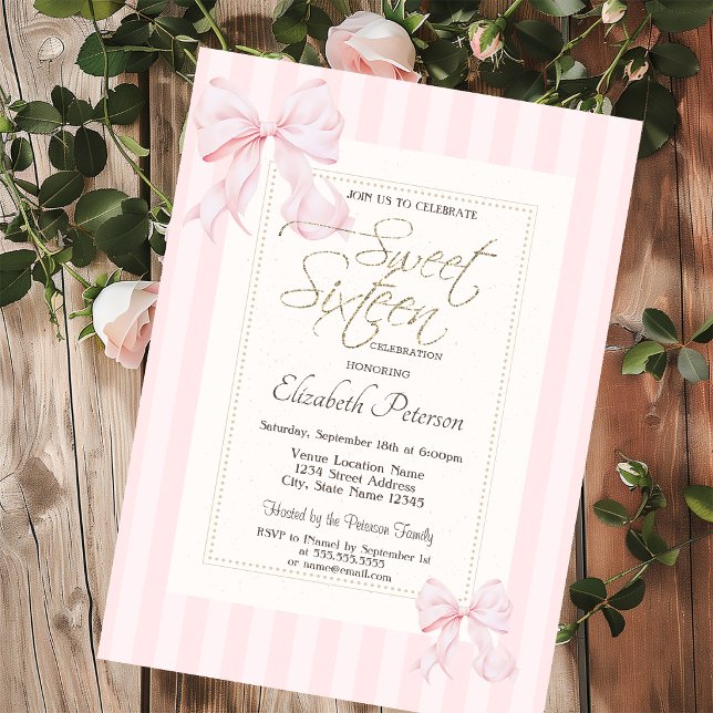 Chic Ram Rosa Rosett Randig Sweet 16 Inbjudningar (Skapare uppladdad)