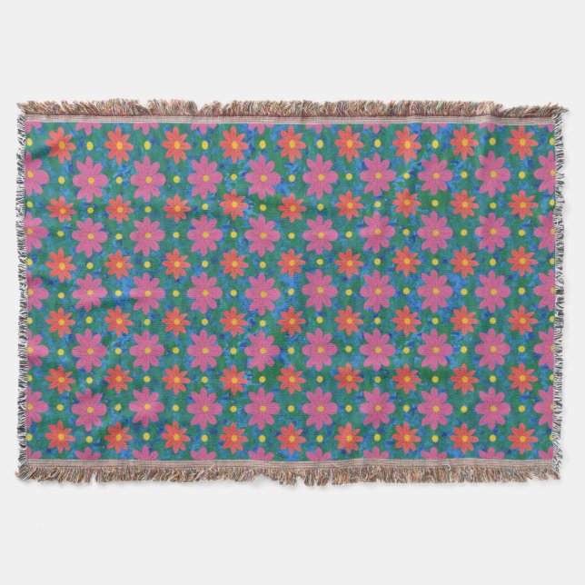 Chic Rangoli Flowers och Polka dots Throw Blanket Mysfilt (Framsidan)