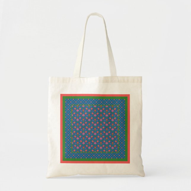Chic Rangoli Flowers, Polka dots Budget Tote Bag Tygkasse (Framsidan)