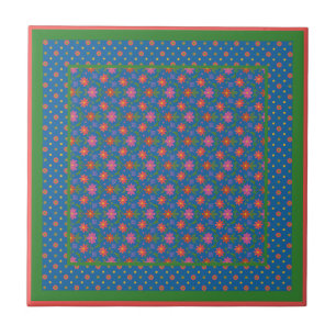 Chic Rangoli Flowers, Polka dots Ceramic Tile Kakelplatta