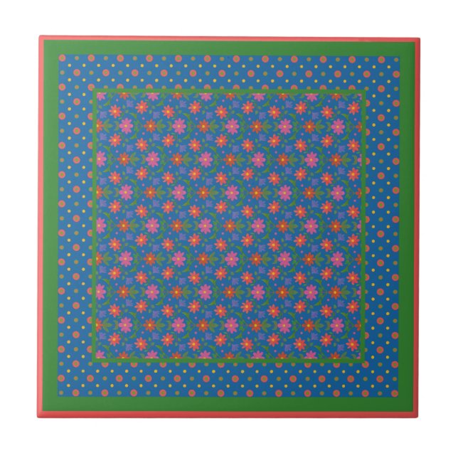 Chic Rangoli Flowers, Polka dots Ceramic Tile Kakelplatta (Framsidan)