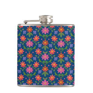 Chic Rangoli Flowers Polka dots på Blue Hip Flask Fickplunta