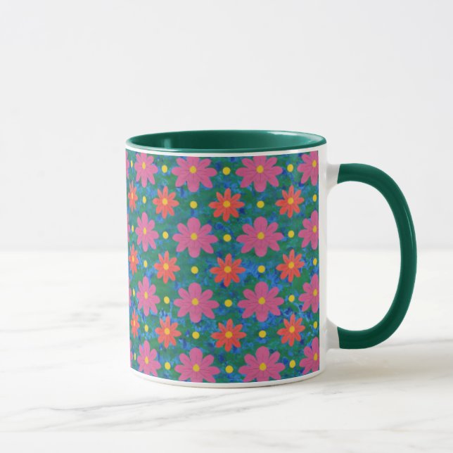 Chic Rangoli Flowers, Polka dots Ringer Coffee Mug Mugg (Höger)