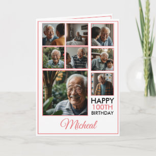 Chic Red 8 Photo Collage 100 Birthday Kort