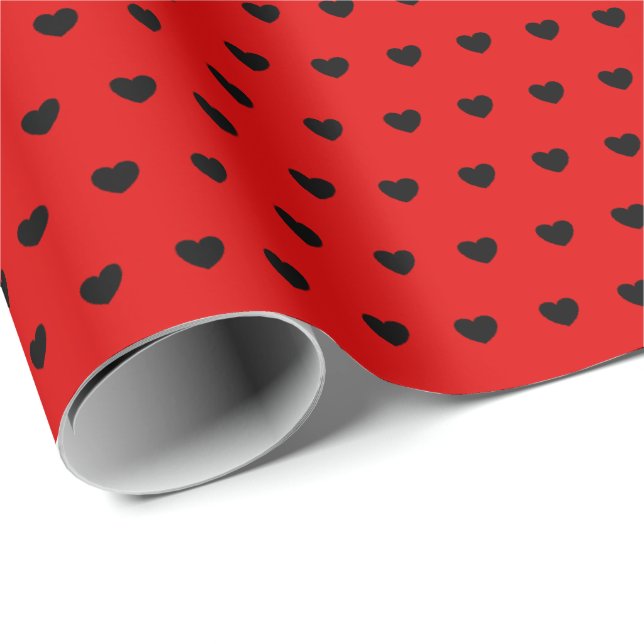 Chic Red and Black Hearts Mönster Wrapping Papper Presentpapper (Rullad Hörn)