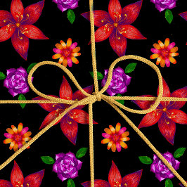 Chic Red and Black Tropical Exotic Blommönster Presentpapper