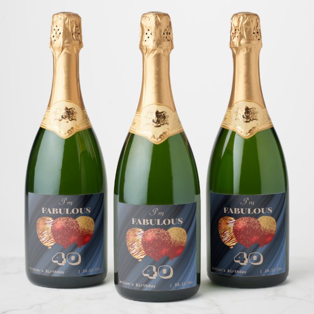 Chic Red Balloons Guld & Glitter Fabulous Birthday (Flaskor)