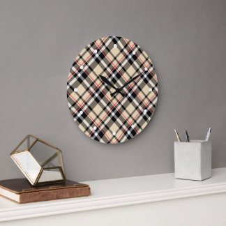 Chic Red Beige Black White Play Rand Mönster Stor Klocka