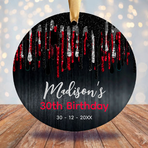 Chic Red Black glitter droppar i alla åldrar Julgransprydnad Keramik