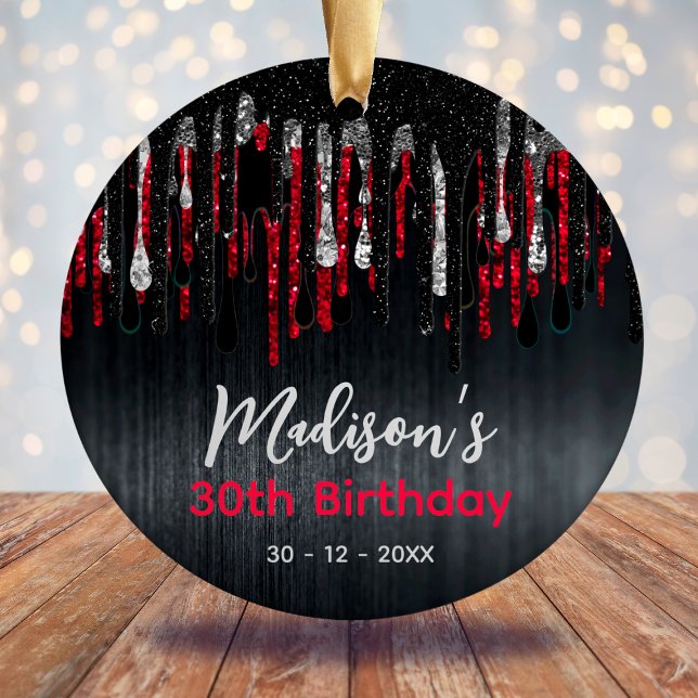 Chic Red Black glitter droppar i alla åldrar Julgransprydnad Keramik (Skapare uppladdad)