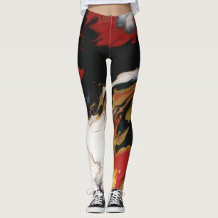 Chic Red Black & Guld Leggings