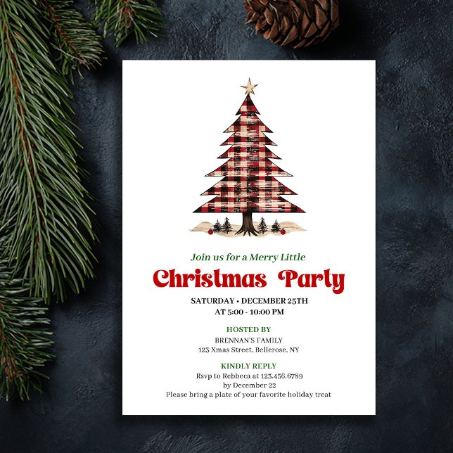 Chic Red Black Plaid Christmas Party Invitation Inbjudningar (Chic Red Black Plaid Christmas Party Invitation)