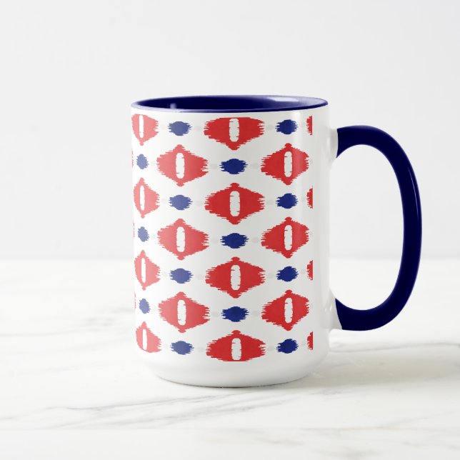 Chic Red blue white ikat tribal mönster Mugg (Höger)