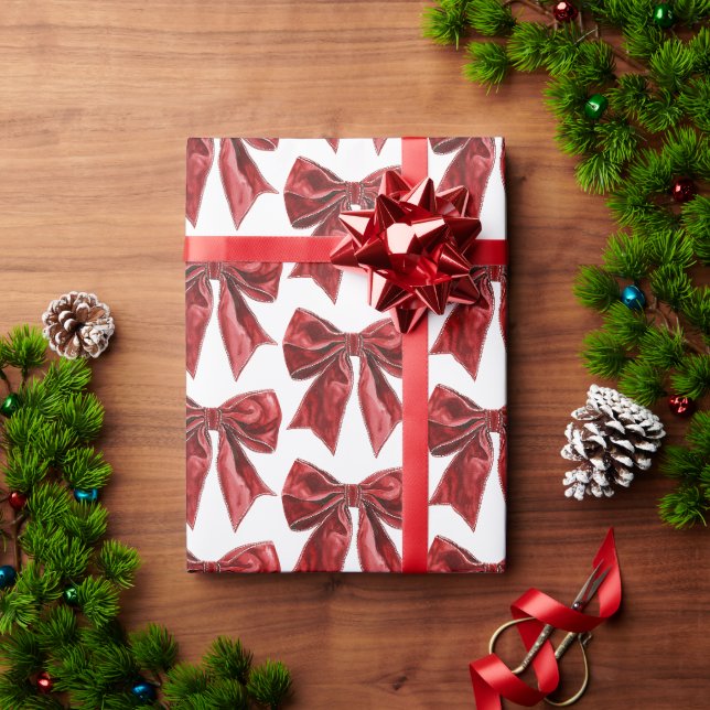 Chic Red Bows-jul Presentpapper (Julgåva)
