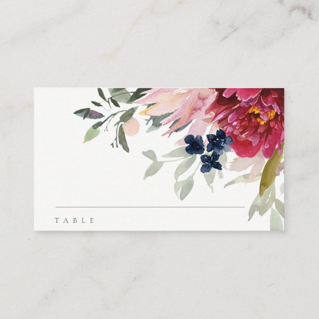 Chic Red Burgundy  Blue Guld Blommigt Baptism Placeringskort (Baksida)