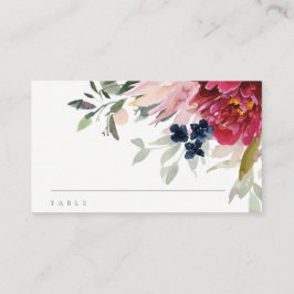 Chic Red Burgundy  Blue Guld Blommigt Baptism Placeringskort