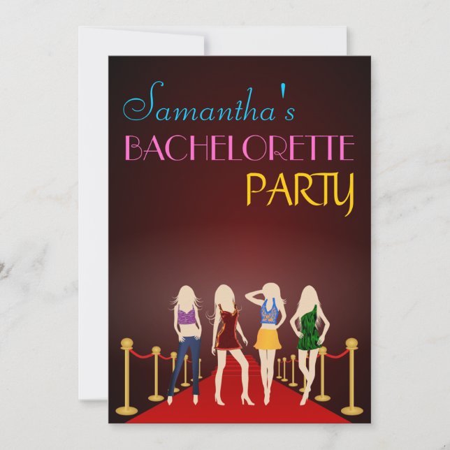 Chic Red Carpet Maroon Bachelorette Party Inbjudan (Framsida)