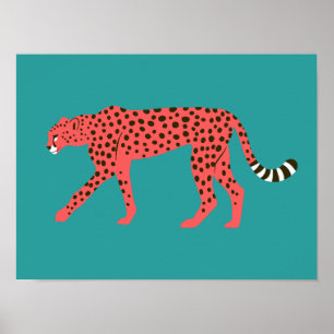 Chic Red Cheetah Östra Blue Poster
