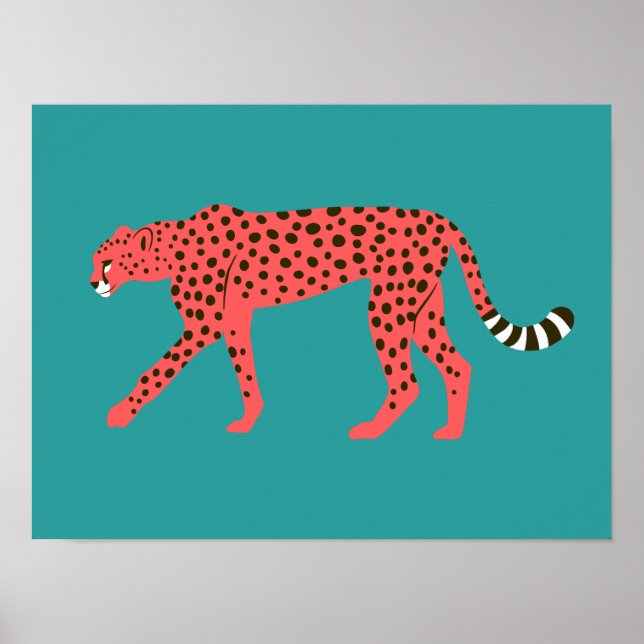 Chic Red Cheetah Östra Blue Poster (Framsidan)